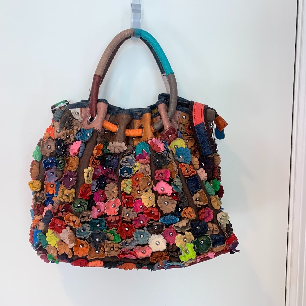 Leather studded flower shoulder/crossbody/tote